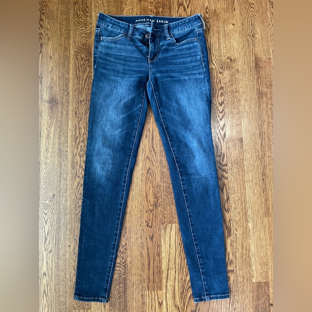 Pre-owned American Eagle Skinny Blue Jeans Next Level Stretch Sz 4